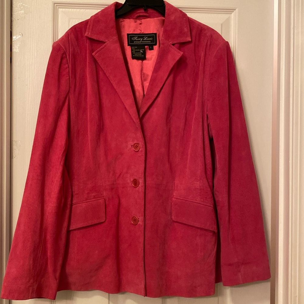Suede Blazer by Terry Lewis classic luxuries, size Large, fuchsia color